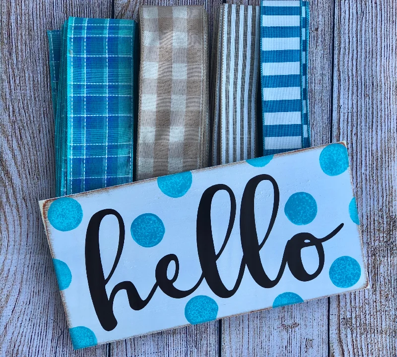 Hello Turquoise Sign Ribbon Kit, Wreath Kit, Wreath Supplies