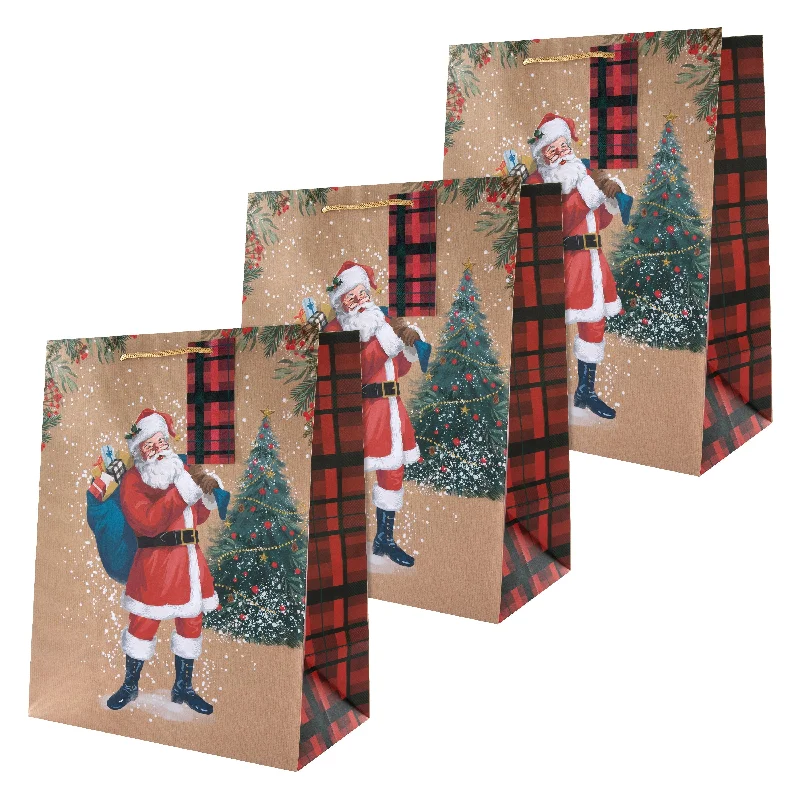 Large Christmas Gift Bags - Pack of 3 Traditional Santa Design