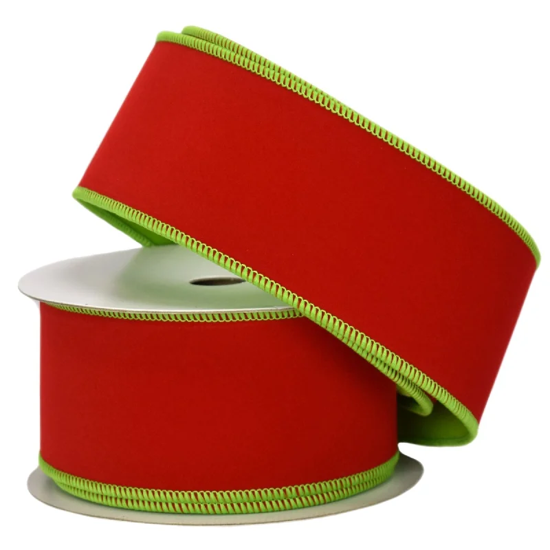 Lime/Red Double Sided Flocking Velvet Ribbon 2.5" x 10yd  | YT