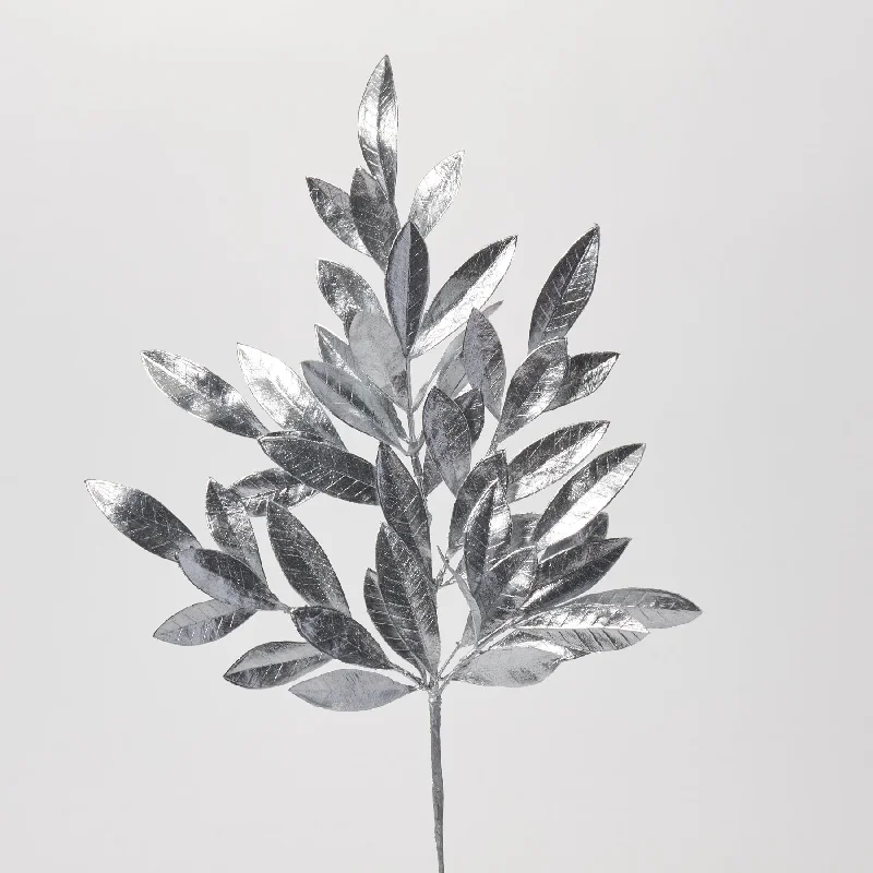 Metallic Silver Patina Bay Leaf Branch Faux Holiday Christmas Spray - 24"