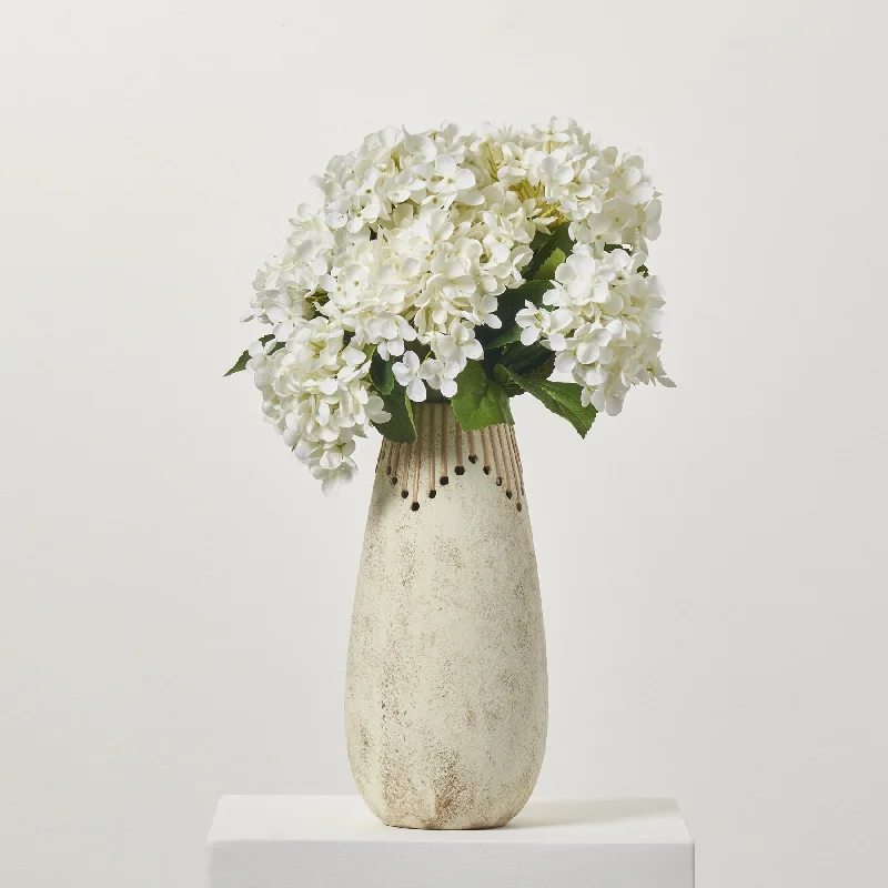 White Silk Hydrangea Blooms Bush Stem Bouquet - 18"