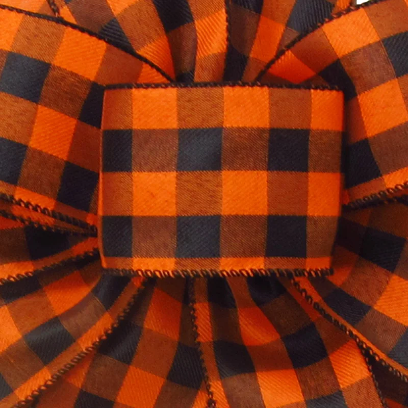 Wired Black & Orange Buffalo Plaid Linen Ribbon (#40-2.5"Wx10Yards)