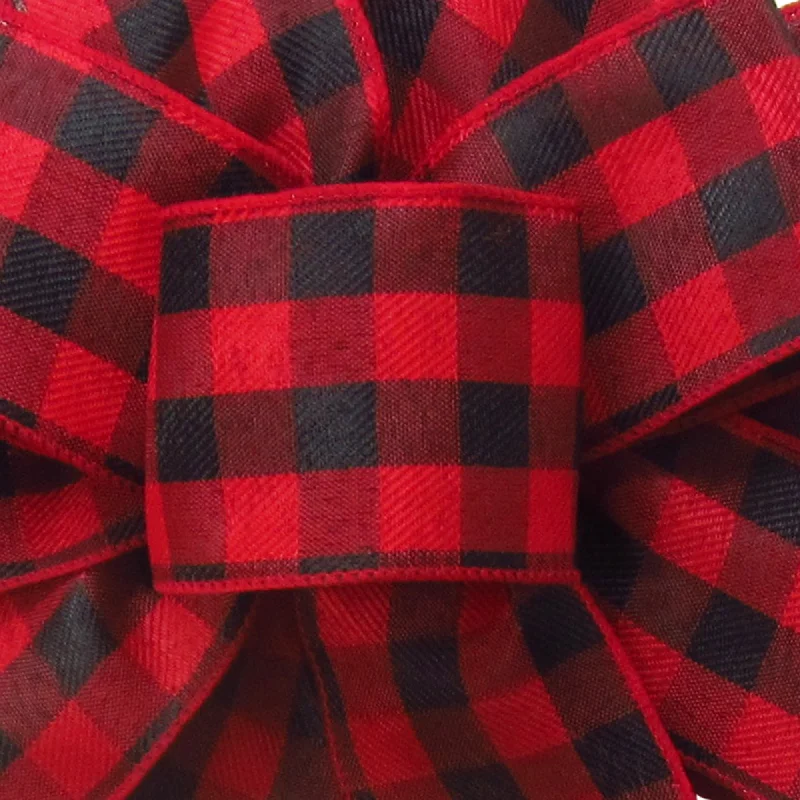 Wired Black & Red Buffalo Plaid Linen Ribbon (#40-2.5"Wx10Yards)