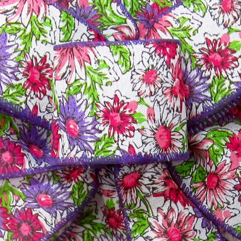 Wired Field of Flowers Pink Ribbon (#40-2.5"Wx10Yards)