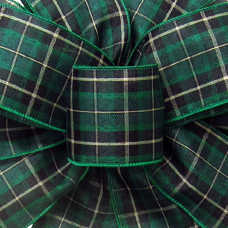 Wired Hunter Green Tartan Plaid Holiday Ribbon (#40-2.5"Wx10Yards)