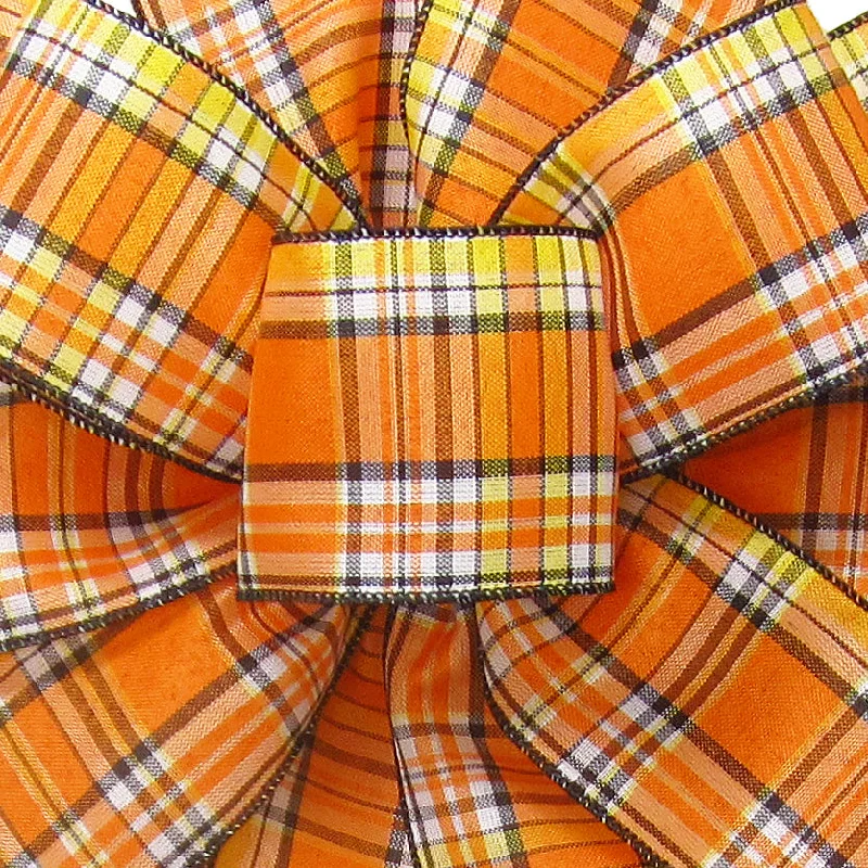 Wired Ivory Orange & Black Tartan Plaid Ribbon (#40-2.5"Wx10Yards)