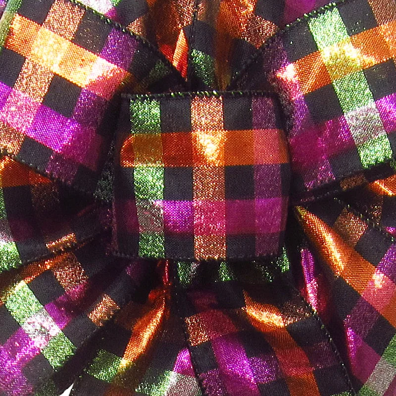 Wired Shimmering Metallic Checks Fall Ribbon (#40-2.5"Wx10Yards)