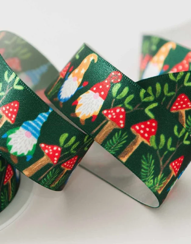 Woodland Gnome Christmas Ribbon, 25mm